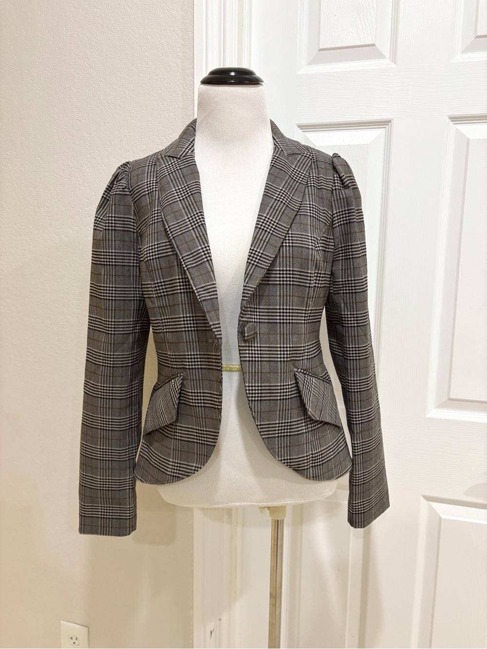 Autres Filles Women’s Gray Plaid Tailored Women's Blazer Jacket Small